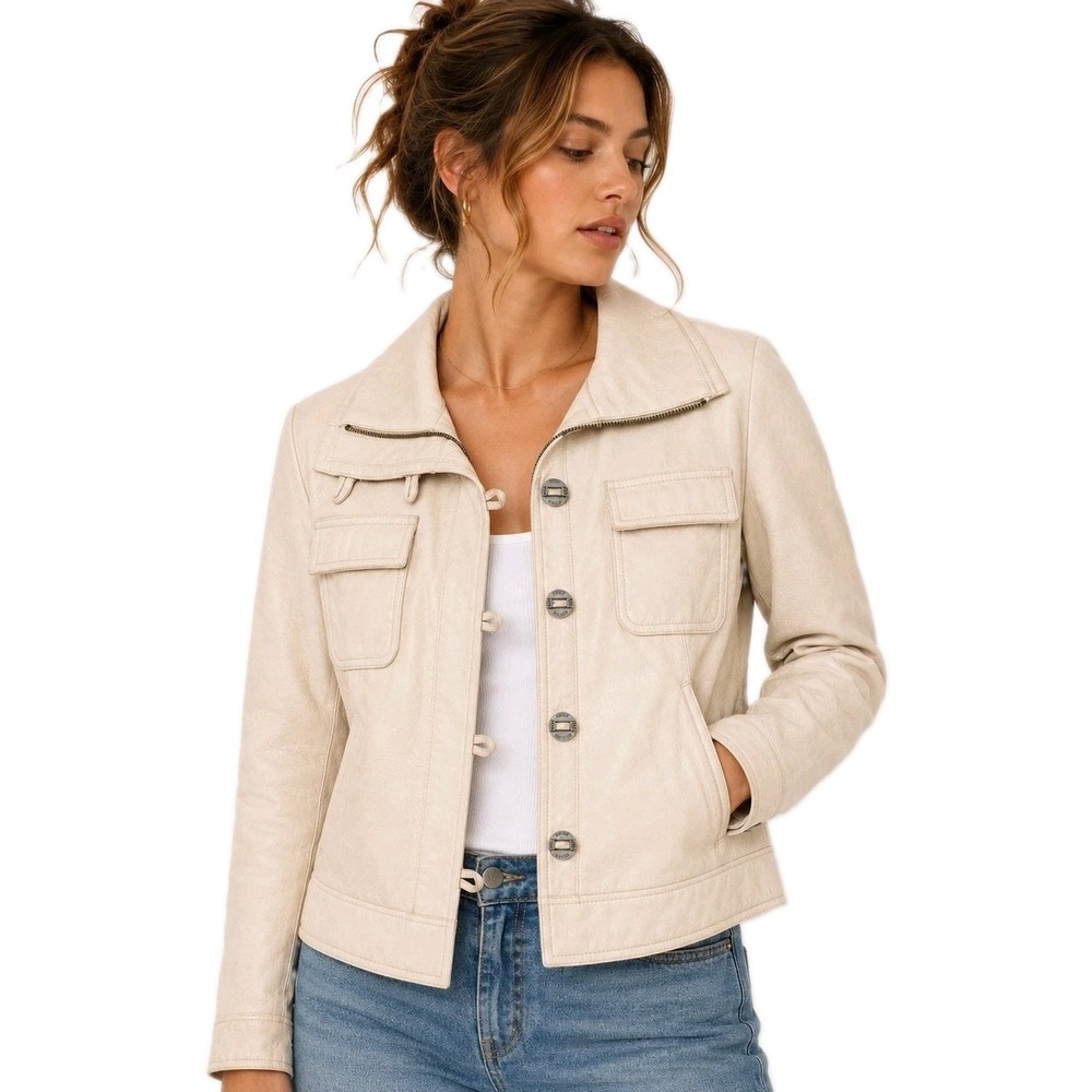Vintage Wilsons Leather Pelle Studio Jacket Medium Cream Cropped Utility Coat